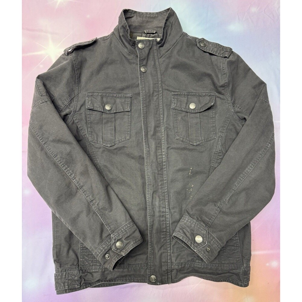 Wenven Military Jacket Mens M Dark Gray Full Zip Utility Field Coat No Hood